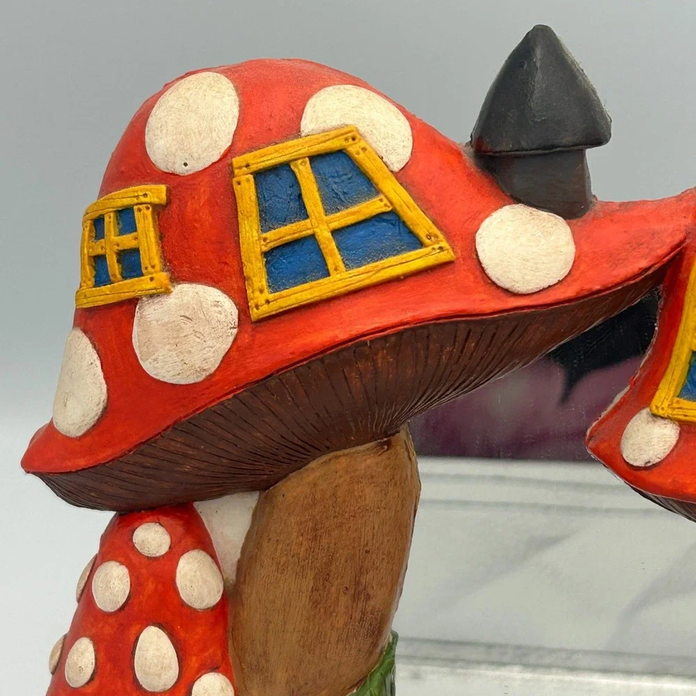 Vintage Chalkware Fairy House Mushroom Ladybug Mirror Red White Wall Juta‎ S 70s